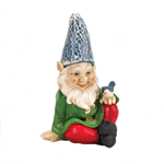 Youd be happy, too, if a friendly little bluebird was perched on your knee! This charming garden gnome statue features a tall blue hat that lights up at night after soaking up the sun all day long.