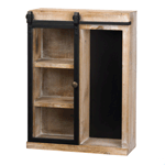 For extra storage place this unique wall shelf in a bathroom, closet, mud room, or anywhere else you require. The rustic appearance and design of the cabinet will seamlessly fit with farmhouse décor and the sliding glass barn door attached to this cabinet is a unique feature that guests will enjoy playing with. Use for toiletries, make-up, linens, as a medicine cabinet, or display figurines or small trinkets on the shelf. Made of MDF wood the wall cabinet is designed for easily assembly and mounting to the wall.