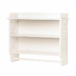Bright white louvered shelf contains clutter and adds style appeal to your powder room! Two roomy shelves hold plenty of collectibles or bath essentials, while a built-in bar holds a towel right at ready reach.