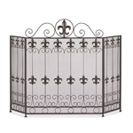 A touch of French form will add a dash of style to your fireplace. This beautiful iron screen features a gorgeous pattern of fleur de lis metal cutouts accented by scrolling designs. The top features a large fleur de lis that accentuates its continental charm.