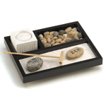 Enjoy your own private Zen garden, even if you’re short on space! Nifty tabletop box contains every essential - sand, rocks, candleholder and rake— to create a serenely scenic escape from the everyday.