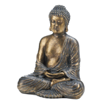 This beautiful Buddha statue will bring a calming influence into your living space with fantastic style. Deep in meditation, Buddha is seated in the lotus position with eyes closed, and his bronzy, metallic-like finish will add depth and a serene richness to your room. 