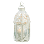 Lacy curves and cutouts combine for a truly enchanting design! Creamy white finish brings a bright, refreshing feel to this romantic cage style candle lantern.