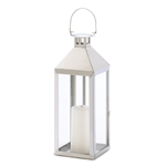 Uptown glamour abounds in this shining silver hurricane lantern. Add a colorful pillar candle inside to turn this dramatic accent into a decoration that glows with distinction! 18" high with hanging loop on top. 