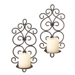 Pretty up the wall in any room with this dazzling duo! Two scrollwork metal candle sconces feature swirling metal wire designs and pedestals for the candles of your choice. 