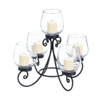 Brighten up your table with this gorgeous candle centerpiece. It has four lower candle platforms and a single raised center platform, all with clear glass candle cups that are ready for the candles of your choice. 