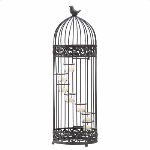 A little bird sits atop this darling cage that houses spiral stair-stepped tealight candle cups. Birdcage door provides easy access to the candles.