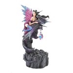 This light up fairy and dragon figurine will make your space come to life with the beauty of magic. The figurine features a stunning scene of a fairy perched on top of a dragon with an illuminated gem hanging from the dragon's claws. A beautiful collector's item, this dragon and fairy statue will make any space look a little more enchanting. 