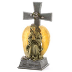 Bless your garden with the light of God’s love! Faux stone angel and cross statue is beautiful to behold by day; at night, a hidden solar light bestows a comforting glow upon your special space.
