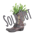 Let your favorite flowers or plant saddle up in this charming cowboy boot planter. This planter has plenty of Western flair and looks like a well-worn and weathered boot, complete with a spur on the back. 