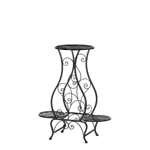 Display your blooming beauties on a plant stand thats just as lovely as they are! This iron stand features three slatted platforms and an alluring hourglass shape with curling iron embellishments crawling up the center. The two lower platforms hold smaller pots, while the top center platform can hold your proudest plant.