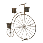 Vintage charm is in bloom! This adorable planters frame looks like a high-wheel bicycle from bygone days, with one large wheel in the front and a smaller wheel in back. Attached are three pails that are ready to hold your blooming plants. This lovely accessory will look great on your patio or in your favorite room. 