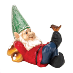 This gnome knows how to relax! By day, he'll gladly lounge in your yard or garden with his little feathered friend. By night, all that stored solar power will make him light up from head to toe.