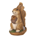 This friendly little squirrel will brighten your day with his sweet face, and at night his prized acorn will light up your yard or garden. This finely detailed yard statue features a built-in solar panel to power the acorns light bulb. 