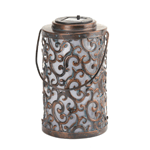 The gorgeous iron swirls and flourishes makes this solar-powered lantern a beautiful accent for any outdoor space. The built-in solar panel at top will soak in the suns rays all day long, and by night the interior will glow with magical light.
