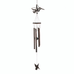 When the wind flutters through this beautiful wind chime, it will fill your ears with beautiful music. This wind chime is made from pine wood and iron, and it features a cutout hummingbird ornament on top and a lovely hummingbird charm below. 