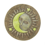 The sun and moon, together in harmony, are both a welcome presence in your garden or yard. This cool polyresin stepping stone features the sun and a yellow crescent moon, along with a few yellow stars. The moon and stars will glow at night after soaking up some sunlight during the day.
