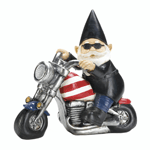 Get your motor running! This cool gnome is ready to ride his patriotic chopper motorcycle right into your heart. He's got it all -- a black leather jacket with matching gnome hat, and a solar panel that helps this garden statue light up at night! 