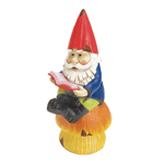 This charming little gnome is lost in a good book, but you'll always be able to find him thanks to the solar panel that makes him glow! This colorful gnome is perched on a mushroom, reading a great book. The solar panel soaks up the sun and makes the statue light up after dark. 