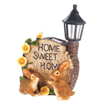 Two bunnies are ready to make your yard their "home sweet home" and they're brining plenty of charming style with them. This solar-powered garden decoration features a classic lantern that lights up at night after soaking up the sun all day.
