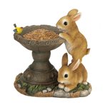 This bird feeder is a sweet reminder of how playful bunnies can be! A brightly painted little bird is perched and ready to feed, while beckoning other birds to join him. Finely painted details make this bird feeder an excellent choice to add charm to your garden or patio. Bird seed not included.