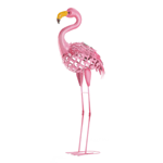 Add a fun pop of color to your outdoor space with this pink lawn flamingo. The yard flamingo includes a solar panel on the back that lights up underneath the feathers for a whimsical garden display anytime of day. The iron frame features gorgeous feather-like details that will make guests take a second look.