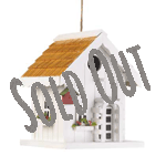 Bright and cheery, just like the song of the lucky bird that gets to call this sweet house home! A perfect complement to your yard, this charming birdhouse features tiny window boxes bursting with tiny faux flowers, a trellis around the front door, and even a tiny little birdhouse of its own on the corner. Hang this from a tree in your yard and watch as new neighbors flock to move in!