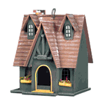 A cute wood cottage with a 2 1/8" x 2 7/8" door, this delightful birdhouse with thatch roof, chimney and flower boxes will be a welcome addition to many different birds in your garden. 