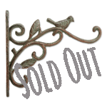 Swirled planter bracket with decorative birds and leaves is made from durable cast iron and perfect for hanging baskets in your yard and garden.