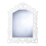 This dreamy wall mirror features an intricately carved frame painted fresh white. The flourishes that climb and curl around the geometric arched mirror make this a stunning accent that will make your home look great. Hang it in the entry or hall, above the bathroom sink, or in your bedroom.