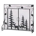 A wonderful woodland scene is yours to enjoy every day when you place this gorgeous iron screen in front of your fireplace. Detailed pine cones surround the outer trim, while the interior panels feature silhouettes of evergreens and forest creatures. Its the perfect way to frame the flickering flames inside your fireplace!	