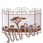 Set the scene for style with this beautiful iron fireplace screen. The three-panel design lets you fit it to your hearth, and the artistic rendering of elephants walking across the grasslands will give your room an exotic flair. 