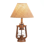 Bring back some old world style to your living space with this fantastic iron lamp. It features an iron and glass vintage camping-style lantern base and has a burlap neutral shade that will work in any decor. 