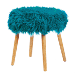 Here's a pop of color that will be right at home in your room. This cool stool features dramatic turquoise faux fur on top and simple wooden legs. It's an easy and portable way to liven up your living space.