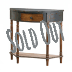 This beautiful hall table looks like a timeworn family treasure passed down through generations. The halfmoon shape is perfect for your entry way or hall to add style and a little bit of storage. It features a pullout drawer and display shelf below.
