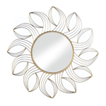 Round out your plain wall with this beautiful Golden Petals Wall Mirror. Centered in the middle of the golden petal flourishes is a reflective mirror, 11 inches wide. Looks great in the entry way, above the fireplace and beyond! 