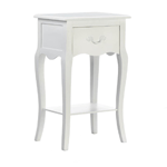 This romantic country nightstand fits nicely anywhere, whether it's tucked next to your bed, or in the children's room. The white finish makes a timeless addition to your space. Featuring one drawer and a lower open shelf, this table is perfect to display photo frames or store the TV remotes. 