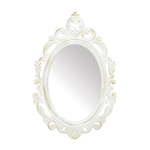 Decorate your wall with an heirloom type work of art. This lovely mirror features a wooden frame carved with pretty flourishes. It is a perfect accent for any room, from the entry to your living room, the powder room or baby's room.