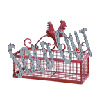 This metal mesh basket turns empty wall space into functional storage or delightful display space! The rectangular basket is topped with a decorative country rooster cutout and finished with a vintage patina.