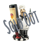 Order up! This charming chef does double duty: he is holding a tray with wine and grapes in one hand and holding your favorite bottle of wine up with the other! A standard bottle of wine fits into this fun tabletop sculpture upside down. 