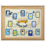 Fun photo frame traces your child’s progress through school from start to finish! A warm-hearted way to display your ongoing pride as your favorite student makes his or her way towards graduation. No Easel back. 2 saw-tooth on back for hanging.